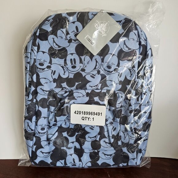 Disney Store Mickey Mouse Face Expressions Laptop Backpack 18" Blue Black NEW - Picture 2 of 4